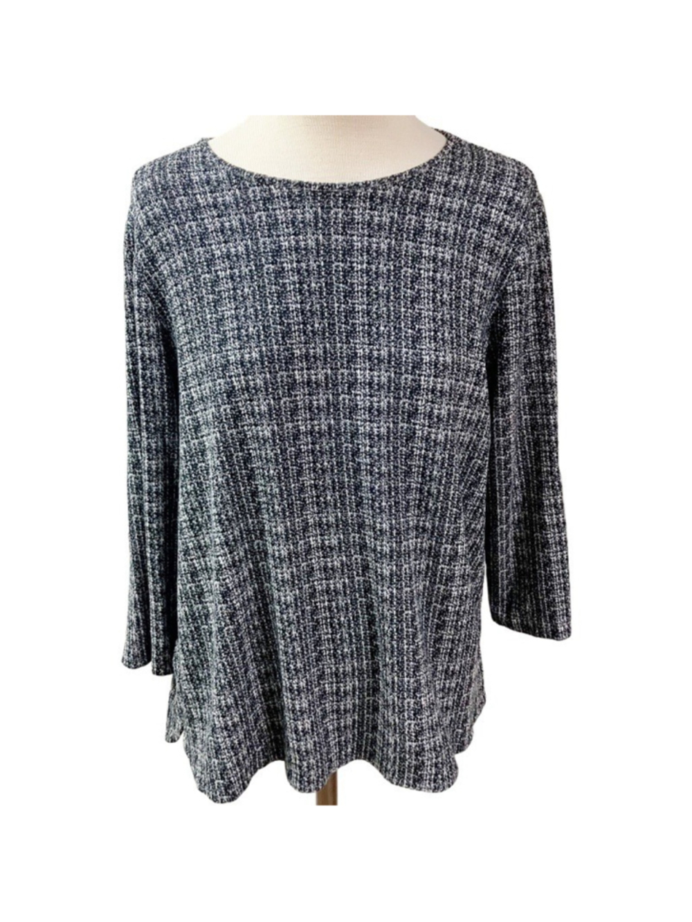 J Jill WEAREVER Collection Womens Knit Top Sz LARGE Black Stretch Casual Office